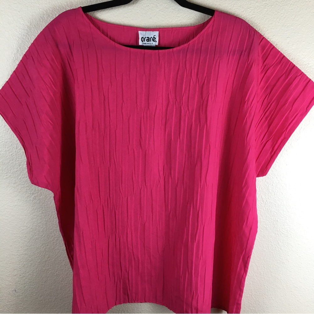 Orare Bright Pink Crinkle Pullover Blouse Plus Size 2X Made in USA